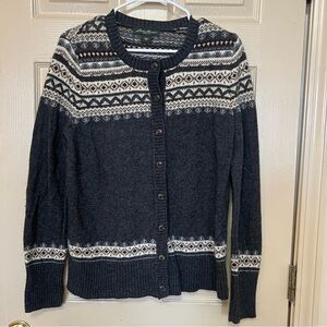 Eddie Bauer vintage 90’s Dark Gray Patterned Button Front Cardigan Sweater